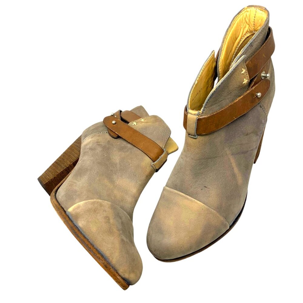 rag &‎ bone Harrow Distressed Gray Nubuck Brown Leather Booties